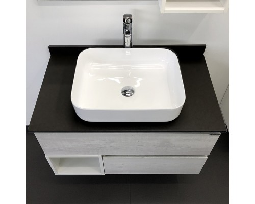 Тумба с раковиной Comforty Прага 90 00-00014424 подвесная Дуб белый Белая глянцевая Графит