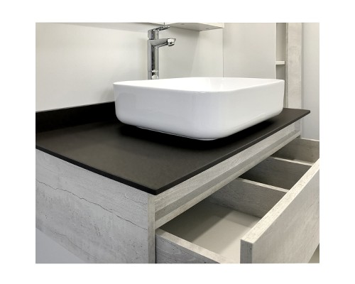 Тумба с раковиной Comforty Прага 90 00-00014424 подвесная Дуб белый Белая глянцевая Графит