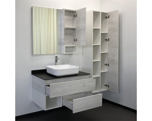 Тумба с раковиной Comforty Прага 90 00-00014424 подвесная Дуб белый Белая глянцевая Графит