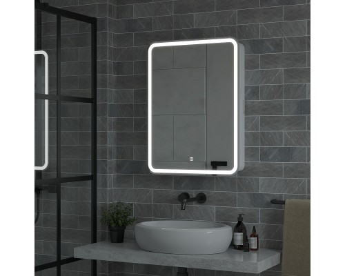 Зеркальный шкаф Reflection Circle 550х800 L RF2107SR с подсветкой Белый матовый