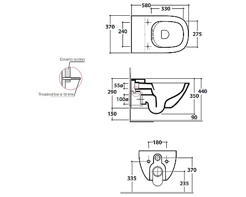 Унитаз Globo Stockholm LAS04.BI подвесной без сиденья