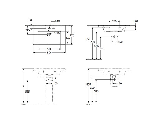 Раковина Villeroy&Boch Subway 3.0 80 4A708001 Альпийский белый