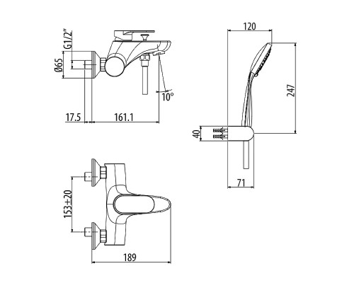 Смеситель для ванны Gattoni H2Omix7000 7000070NO Черный матовый