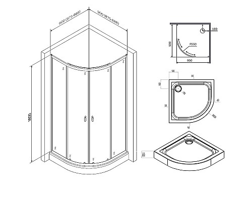 Душевой уголок AM.PM X-Joy Twin Slide 90х90 W88E-205-090MT64 профиль Хром матовый стекло прозрачное