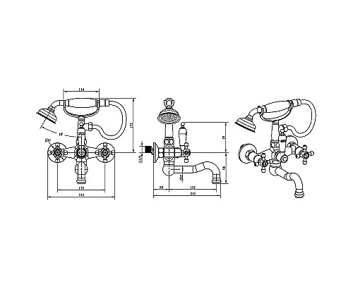 Смеситель для ванны Boheme Royal Cristal 313-Royal/CRST black Бронза