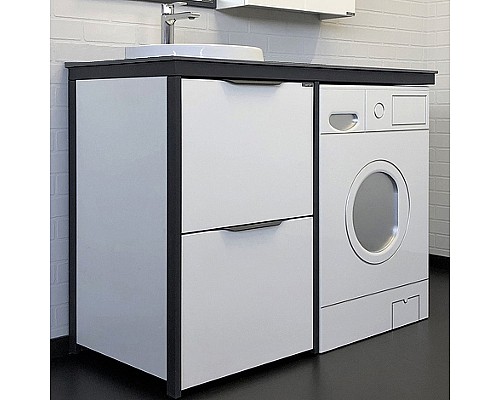 Тумба с раковиной Comforty Лозанна 120 00-00014813 на стиральную машину Белая глянцевая Графит
