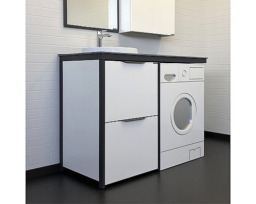 Тумба с раковиной Comforty Лозанна 120 00-00014813 на стиральную машину Белая глянцевая Графит