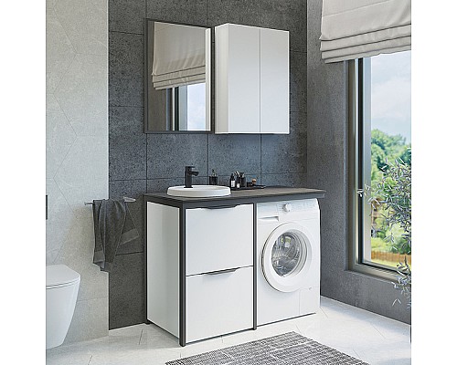 Тумба с раковиной Comforty Лозанна 120 00-00014813 на стиральную машину Белая глянцевая Графит