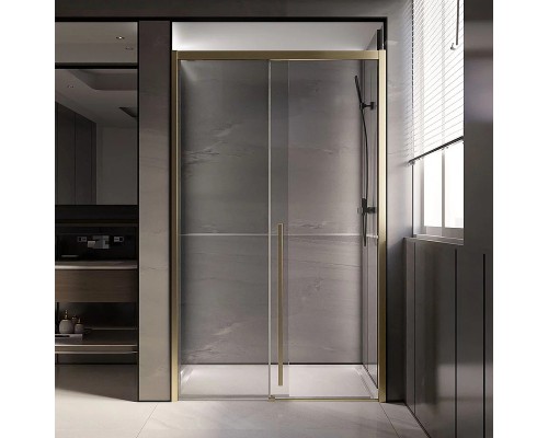 Душевая дверь Veconi Premium Trento PTD-30G 120 профиль Брашированное золото стекло прозрачное