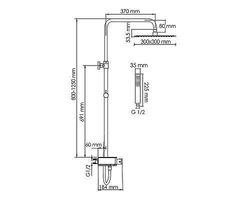 Душевая система WasserKRAFT Abens A114.162.218.CB Thermo с термостатом Черная матовая Хром