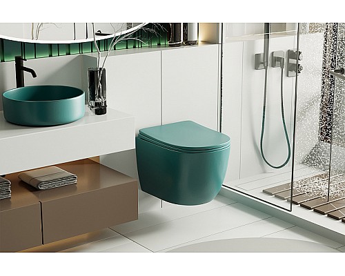 Унитаз Abber Bequem AC1101MBG подвесной Темно-зеленый матовый с сиденьем Микролифт