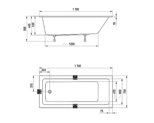 Акриловая ванна Ravak 10° Slim 170x75 CA71300000 без гидромассажа