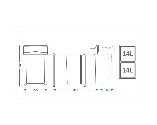 Система сортировки мусора Alveus Albio 20 2x14 L Серая