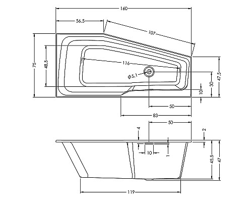 Акриловая ванна Riho Rething Space Fall 160х75 L B112006005 без гидромассажа Акриловая ванна Riho Rething Space Fall 160х75 L B112006005 без гидромассажа