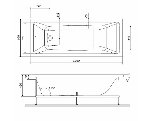 Каркас для ванны AM.PM Gem 180x70 W93A-180-070W-R Серый