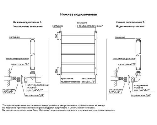 Водяной полотенцесушитель Terminus Ното П8 500x800 4670078544353 Хром, нижнее подключение, G 1/2" ВР