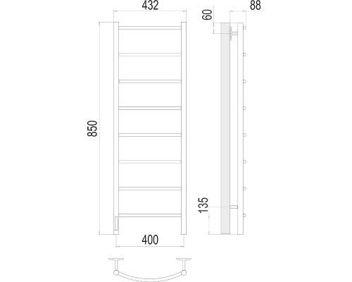 Электрический полотенцесушитель Terminus Классик П8 400х850 левый 4670078531353 Хром