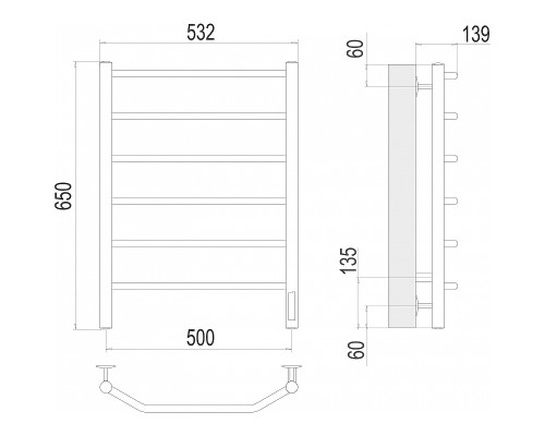 Электрический полотенцесушитель Terminus Виктория П6 500х650 4670078531193 Хром