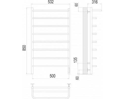 Электрический полотенцесушитель Terminus Полка П8 500х850 4670078524836 с полкой Хром