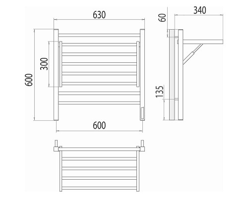 Электрический полотенцесушитель Terminus Горизонт П8 600х600 4670078543523 с полкой Черный муар
