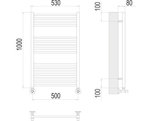 Водяной полотенцесушитель Terminus Сицилия П16 500х1000 4670078530806 Хром, нижнее подключение, G 1/2" ВР, с комплектом вентилей