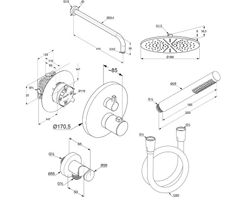 Душевая система Kludi Nova Fonte 208313915 с термостатом Черная матовая