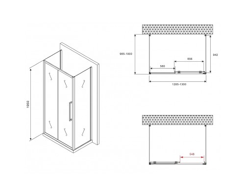 Душевой уголок Abber Schwarzer Diamant 130x100 профиль Черный стекло матовое