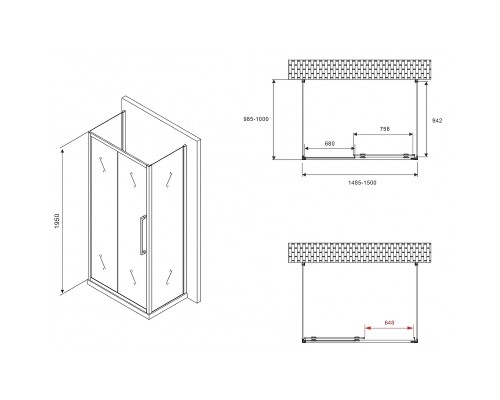 Душевой уголок Abber Schwarzer Diamant 150x100 профиль Черный стекло матовое