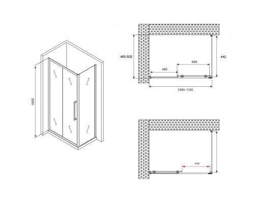 Душевой уголок Abber Schwarzer Diamant 110x50 профиль Хром стекло прозрачное