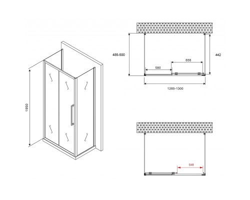 Душевой уголок Abber Schwarzer Diamant 130x50 профиль Хром стекло матовое