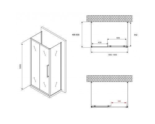 Душевой уголок Abber Schwarzer Diamant 100x50 профиль Черный стекло прозрачное