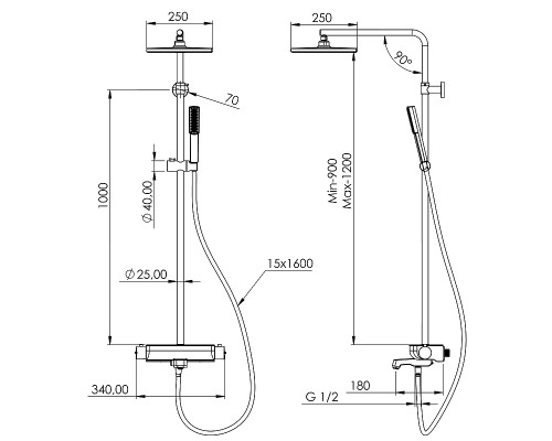 Душевая система Teska Mira DK3680 с термостатом Черная