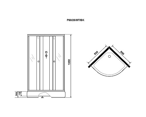 Душевая кабина Niagara Promo 80x80 P80/26/MT/BK без гидромассажа