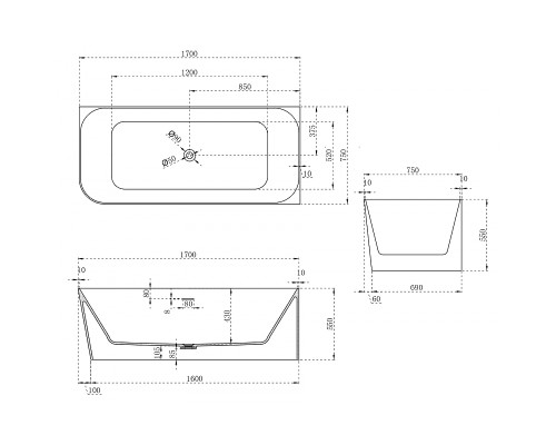 Ванна из искусственного камня Abber Stein 170x75 AS9621-1.7 R без гидромассажа