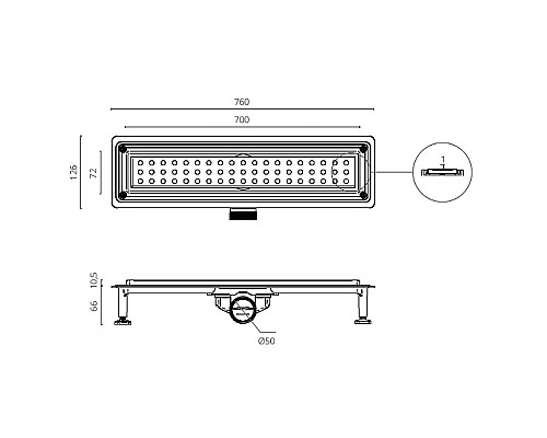 Душевой лоток Ctesi Flow Round Gold 70 BK4024740/1 с решеткой Золото