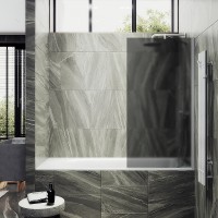 Шторка на ванну Maybah Glass 300x1400 в широком профиле Белый стекло графитовое матовое