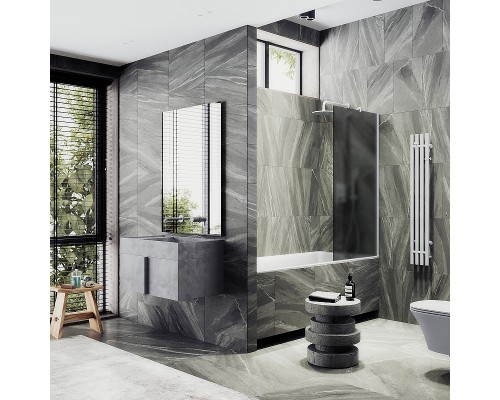 Шторка на ванну Maybah Glass 300x1400 в широком профиле Белый стекло графитовое матовое