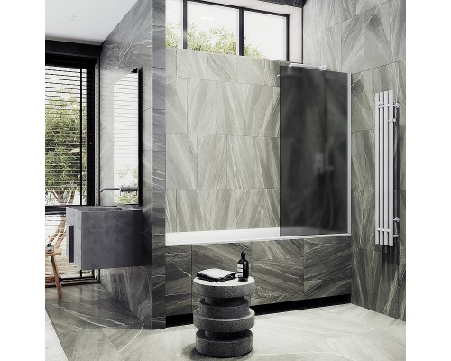 Шторка на ванну Maybah Glass 300x1400 в широком профиле Белый стекло графитовое матовое