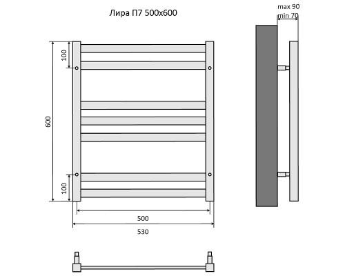 Водяной полотенцесушитель Aquatek Лира П7 500x600 AQ KP0760BL Черный муар
