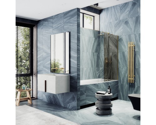 Шторка на ванну Maybah Glass MGV-69-3ш 700x1400 в широком профиле Золото стекло бронзовое