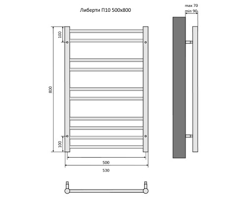 Водяной полотенцесушитель Aquatek Либерти П10 500x800 AQ RR1080BL Черный муар