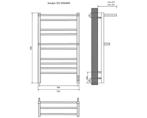 Электрический полотенцесушитель Aquatek Альфа П10 500x900 AQ EL RRP1090BL с полкой Черный муар