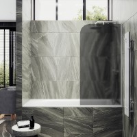 Шторка на ванну Maybah Glass 540x1400 в узком профиле Белый стекло графитовое матовое