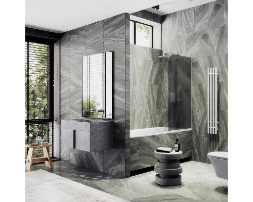 Шторка на ванну Maybah Glass 540x1400 в узком профиле Белый стекло графитовое матовое