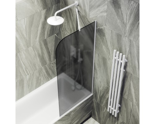 Шторка на ванну Maybah Glass 540x1400 в узком профиле Белый стекло графитовое матовое