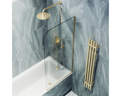 Шторка на ванну Maybah Glass MGV-130-3у 340x1400 в узком профиле Золото стекло сатиновое