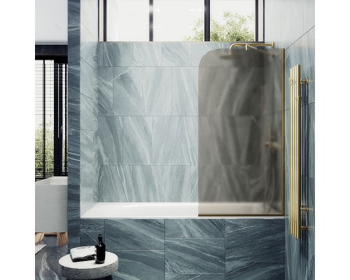 Шторка на ванну Maybah Glass MGV-138-3у 540x1400 в узком профиле Золото стекло бронзовое матовое