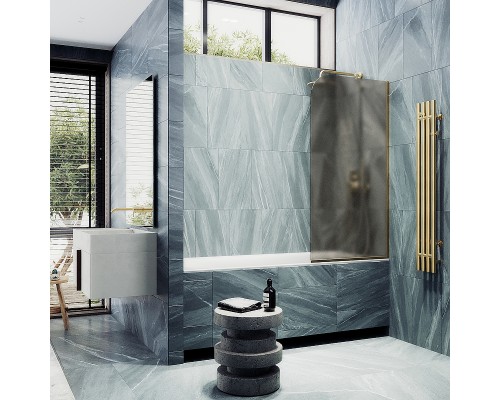 Шторка на ванну Maybah Glass MGV-138-3у 540x1400 в узком профиле Золото стекло бронзовое матовое