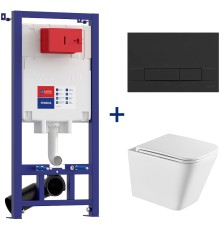 Комплект унитаза с инсталляцией Lemark Florex с сиденьем Микролифт и Черной матовой клавишей смыва