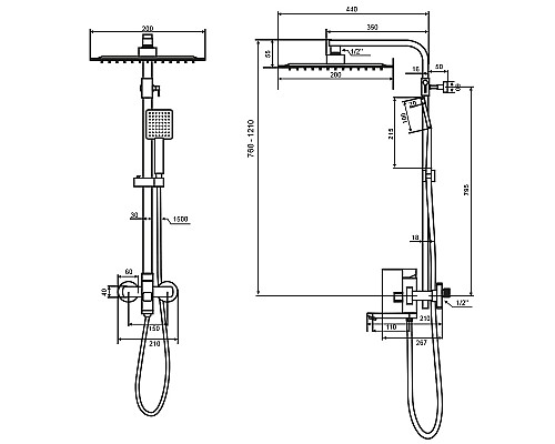 Душевая система WesnaArt Kubus KUB13-314 Сатин